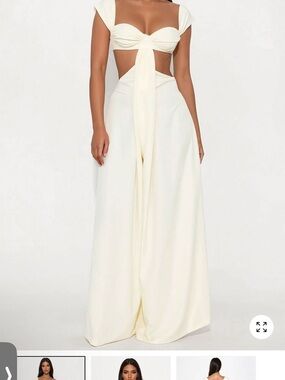 Fashion Nova Cream Cutout Wide-Leg Jumpsuit